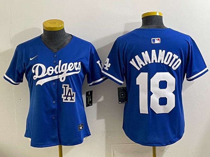 Youth 2025 Los Angeles Dodgers #18 Yamamoto Blue Game Nike MLB Jersey style 0018->youth mlb jersey->Youth Jersey